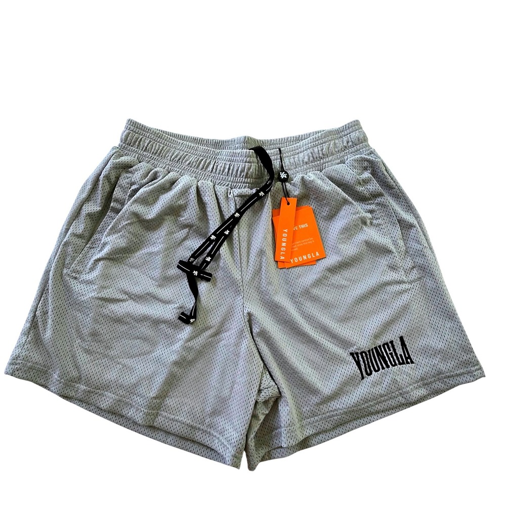 YoungLA 1026 Mesh Shorts Mens Small Light Grey Gym Athletic Training NWT